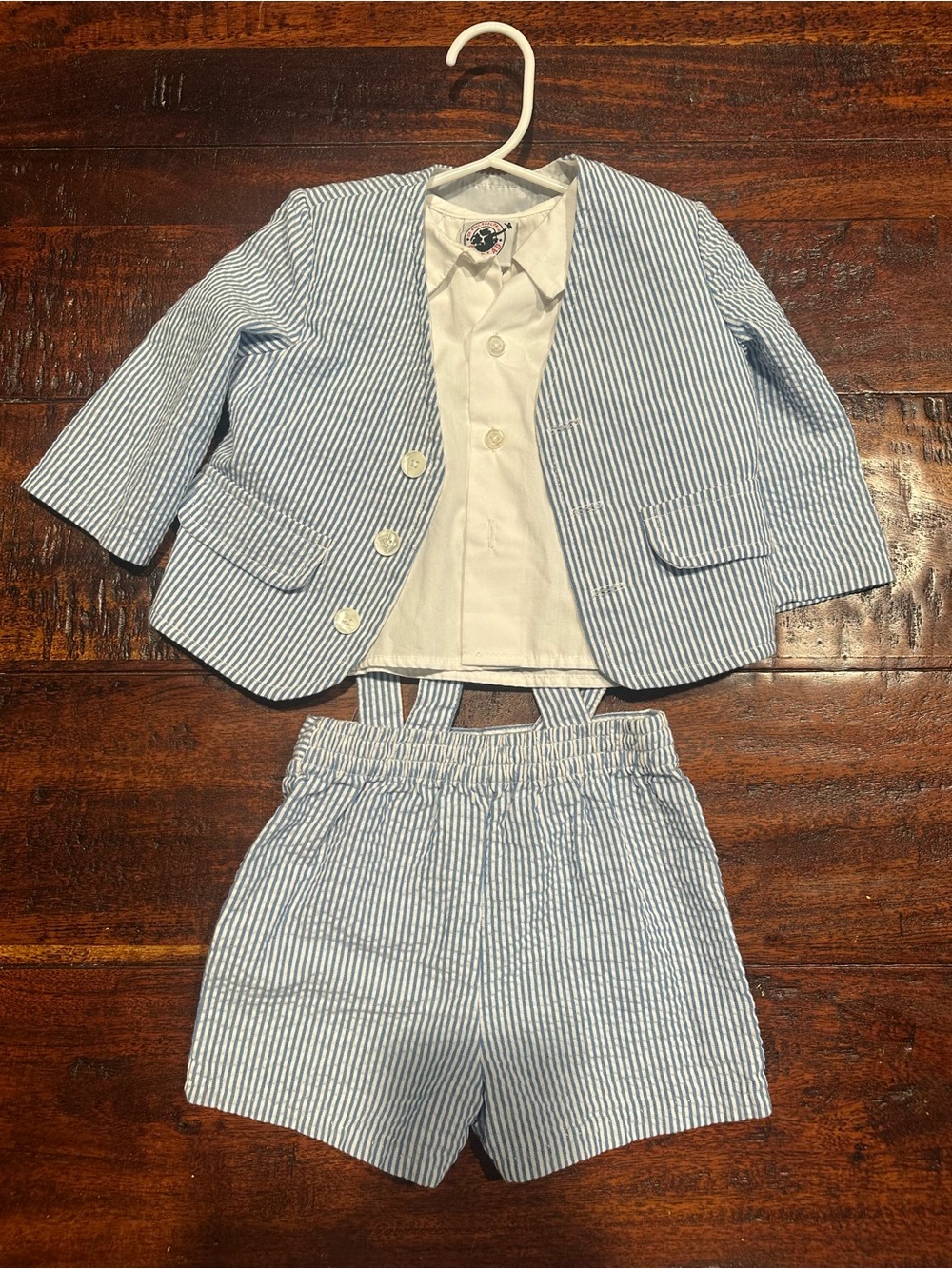 Good Lad Blue and White Striped Shorts Set with Jacket and Shirt